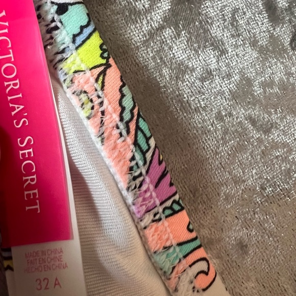 Victoria secret bikini top paisley neon strapless bathing suit pink blue green - Picture 5 of 5